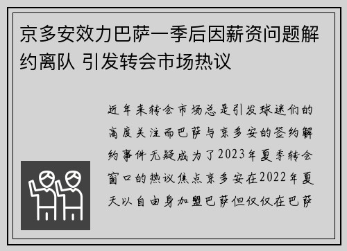 京多安效力巴萨一季后因薪资问题解约离队 引发转会市场热议 京多安效力巴萨一季后因薪资问题解约离队 引发转会市场热议