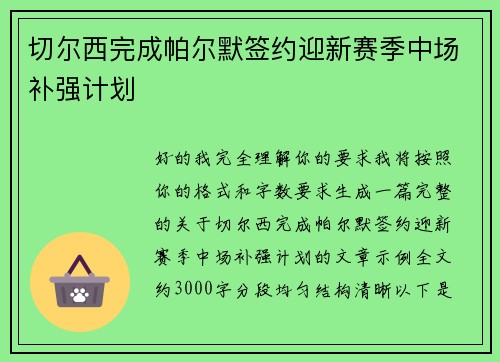 切尔西完成帕尔默签约迎新赛季中场补强计划